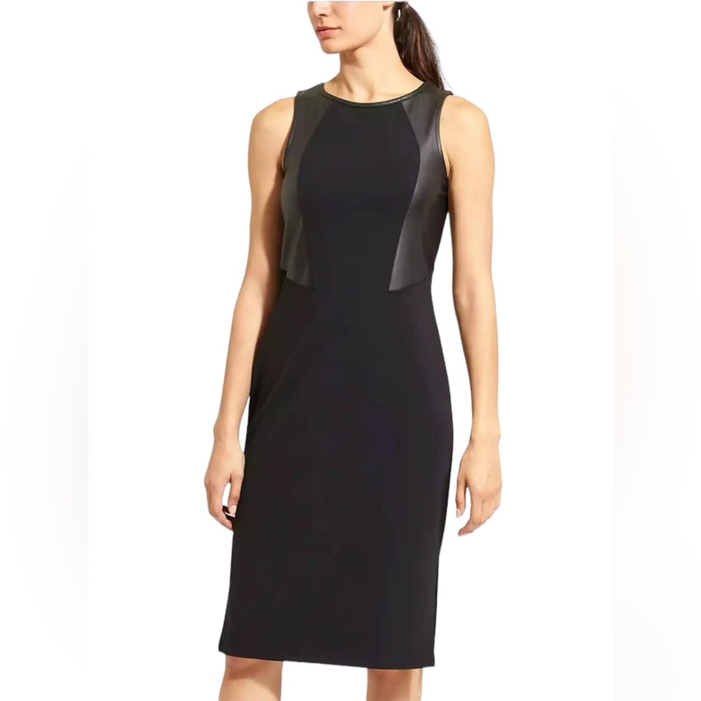 Athleta Black Sleeveless Sheath Dress with Faux-Leather Panels